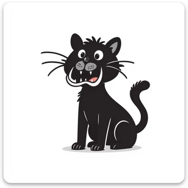 sketch of a saber-toothed cat with gigantic canine teeth four times longer than its entire body, extremely exaggerated tusks sticker