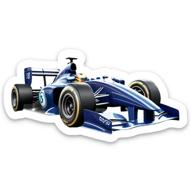 An icon showing a Formula 1 car racing down a track, with speed lines trailing behind. The design captures the intensity of high-speed racing, with sharp curves and bright track lights in the background. Transparent background highlights the action and excitement of racing. sticker