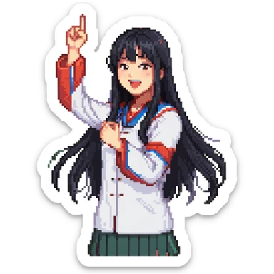 East Asian woman with long black straight hair and bangs cheering for Doosan Bears baseball team sticker