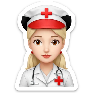young woman nurse, red cross hat sticker