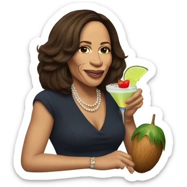 Kamala Harris eating a coconut and drinking a margarita sticker