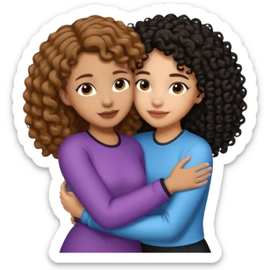 A girl with 1a light brown hair and light skin tone and the other girl with black curly hair with a bit of brown skin tone hugging sticker