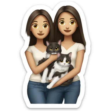 Two long hair brunettes with two cats in hands sticker
