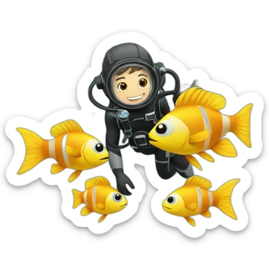 Diver with bubbles and fishes sticker
