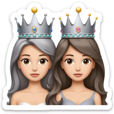 do not change anything, make in the middle of the screen two girls in a gray crown miss universe with long beautiful hair emoji ios 18 sticker