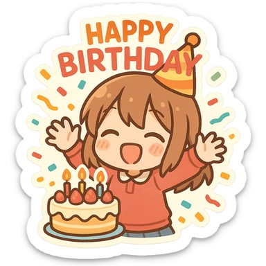 happy birthday, festive, colorful, confetti, cake sticker