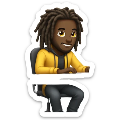 Black-guy-with-dreads-wearing-trackstuit-sitting-down-on-chair-facing-desk-foward-focused-on-laptop-computer- sticker