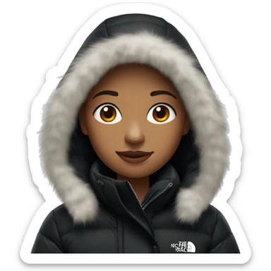 White burgundy haired Girl wearing black northface parka sticker