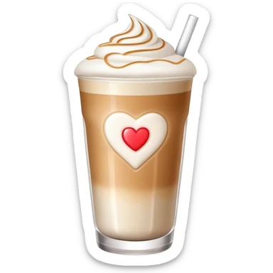 a cold foam latte with a nice heart ontop, in a glass, cute sticker