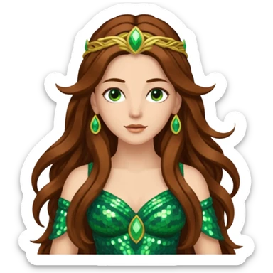 Terra, Goddess of Earth from Gods and Goddesses with long brown hair, green sequin outfit sticker