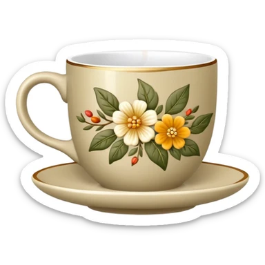 Cinematic Realistic Sophisticated Khaki Coffee Cup with Flower Ornament sticker
