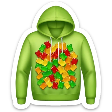 A hoodie sweatshirt where the hood is full of gummy bears sticker