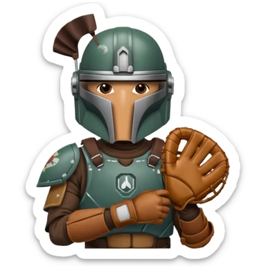 Mandalorian with a Catcher's mitt.  Make the catcher's glove oversized.  Put a dark visor in the helmet.   sticker
