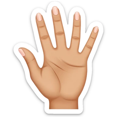 right hand palm waving with middle, ring and pinky fingers together. The pointer fingers and thumb  are separate sticker