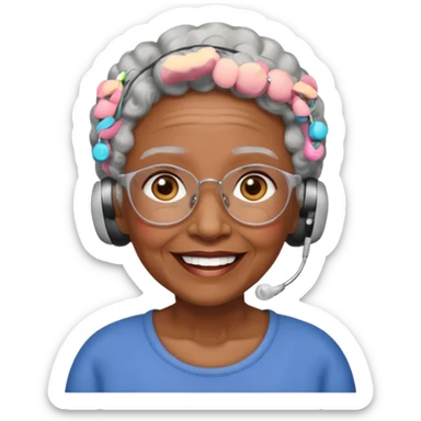 A black grandma wearing hearing aids sticker