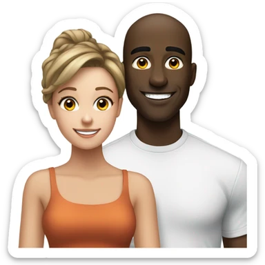 black man grinning at white girl sticker