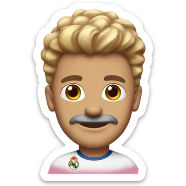 Creame un emoji de un hombre con un burst fade rosa con la camisa del real madrid sticker