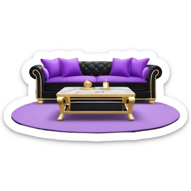 Luxurious black marble living room with gold and white accents and with a violet pillow  sticker