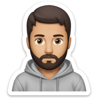 Uomo adulto con la barba capello moro occhi marroni metà busto e vestito con una felpa grigia e maglietta bianca sticker