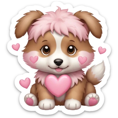 Puppy with light pink hearts around it sticker