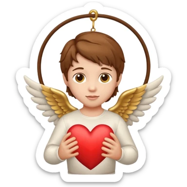 cupid hanging a heart with brown hair sticker
