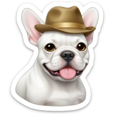 white FRENCH BULLDOG with on hat sticker