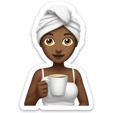 Brunette with a towel on her head and coffee in her hands sticker