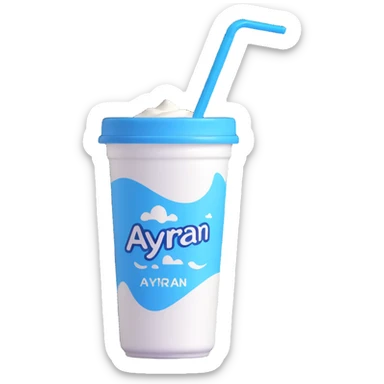 A small carton of Turkish yogurt drink (ayran) with a straw, white and blue packaging sticker