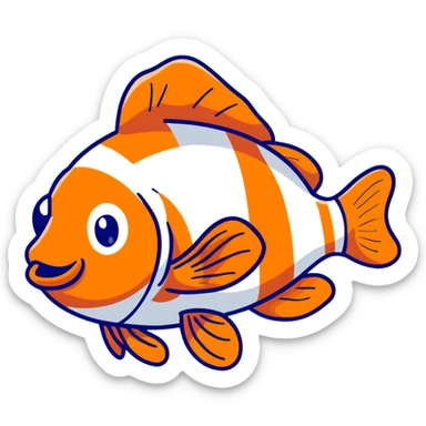 A colorful clown fish with orange and white stripes swimming sticker