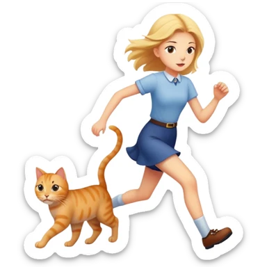 Girl chasing cat sticker