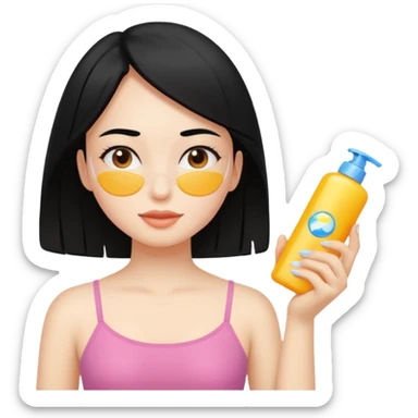 Black hair white skin Girl putting on sunscreen sticker