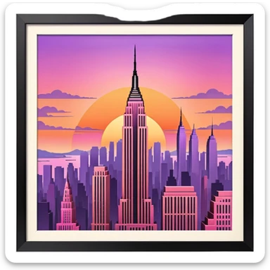 New York Empire State with buildings and a sunset sticker