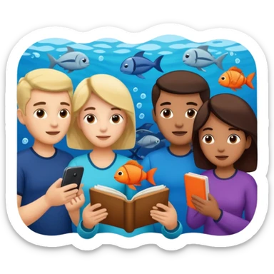 des gens qui lisent un panneau afin d'en apprendre plus sur la vie marine  sticker