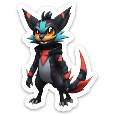 Cool Anthro Black Noivern-Quilava-Litten-Pokémon with edgy stripes hoodie spiked collar punk Full Body sticker
