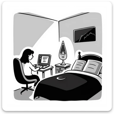 A bedroom lit by a lava lamp and an open laptop running early 2000s MSN Messenger

 sticker