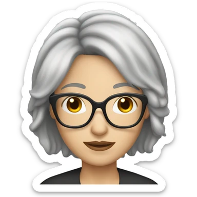 White skin woman gray hair black glasses sticker