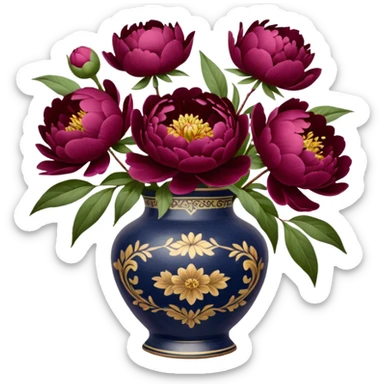 burgundy peonies in a vintage vase sticker