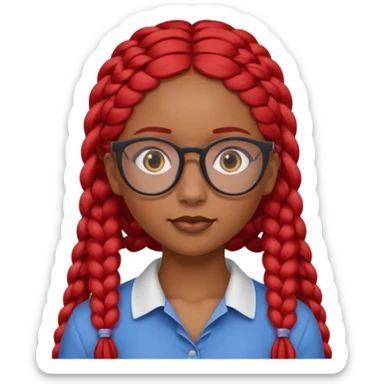 Dark Tan girl with long red plaits and red rimmed  glasses head neck and shoulder shot only sticker