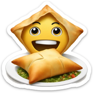 Happy face eating samosa sticker