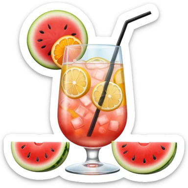 summer cocktail with lemon, watermelon, orange sticker