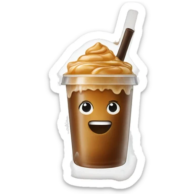 An iced coffee with caramel sticker
