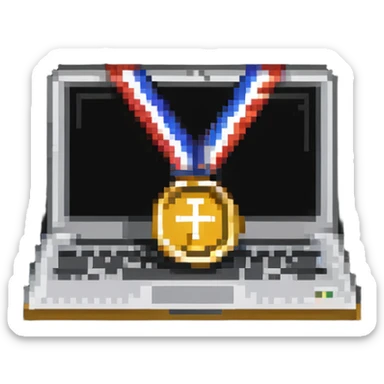 A gold medal with a laptop icon for hackathon winner sticker