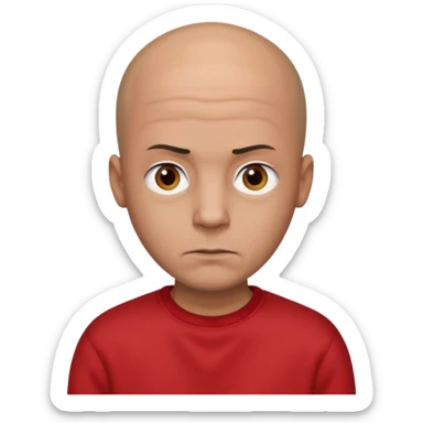 almost bald man, with hair on his head wearing a black sweatshirt and a red t-shirt under the sweatshirt and with brown eyes and a serious look  sticker