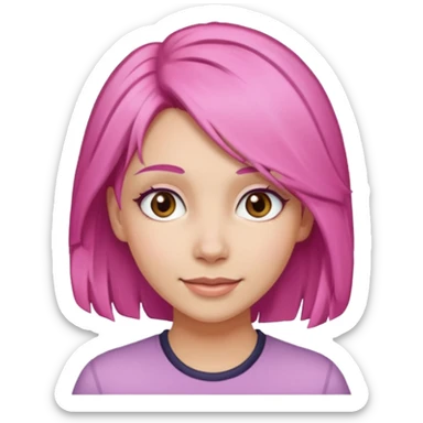 A light-skinned woman with pink hair styled, brown eyes, and a gentle smile. sticker