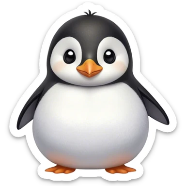Cinematic chubby penguin, round fluffy body, tiny beak and feet, soft glowing feathers, gentle happy eyes, slightly tilted head, warm and irresistibly cute. sticker