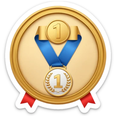 Medalla con número uno, y detrás un certificado sticker