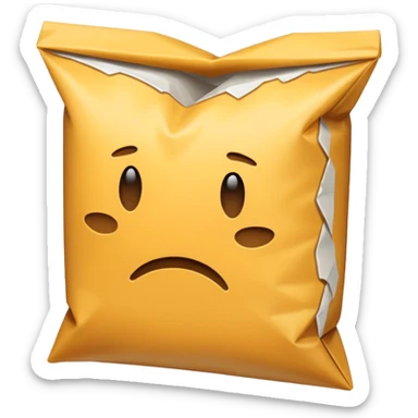 Generate a realistic emoji-style icon of the a package which is empty and air is coming out of it. it seems like the package is not well packed sticker