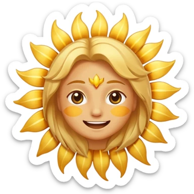 Sun God Nika from One Piece, cartoonish sun rays, happy face, golden hair sticker