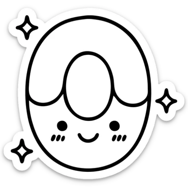 Cute kawaii number 0 shaped like a donut with blushing face, sparkles around it sticker