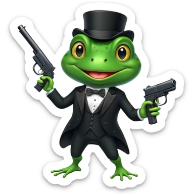 Frog wearing tux holding gun sticker
